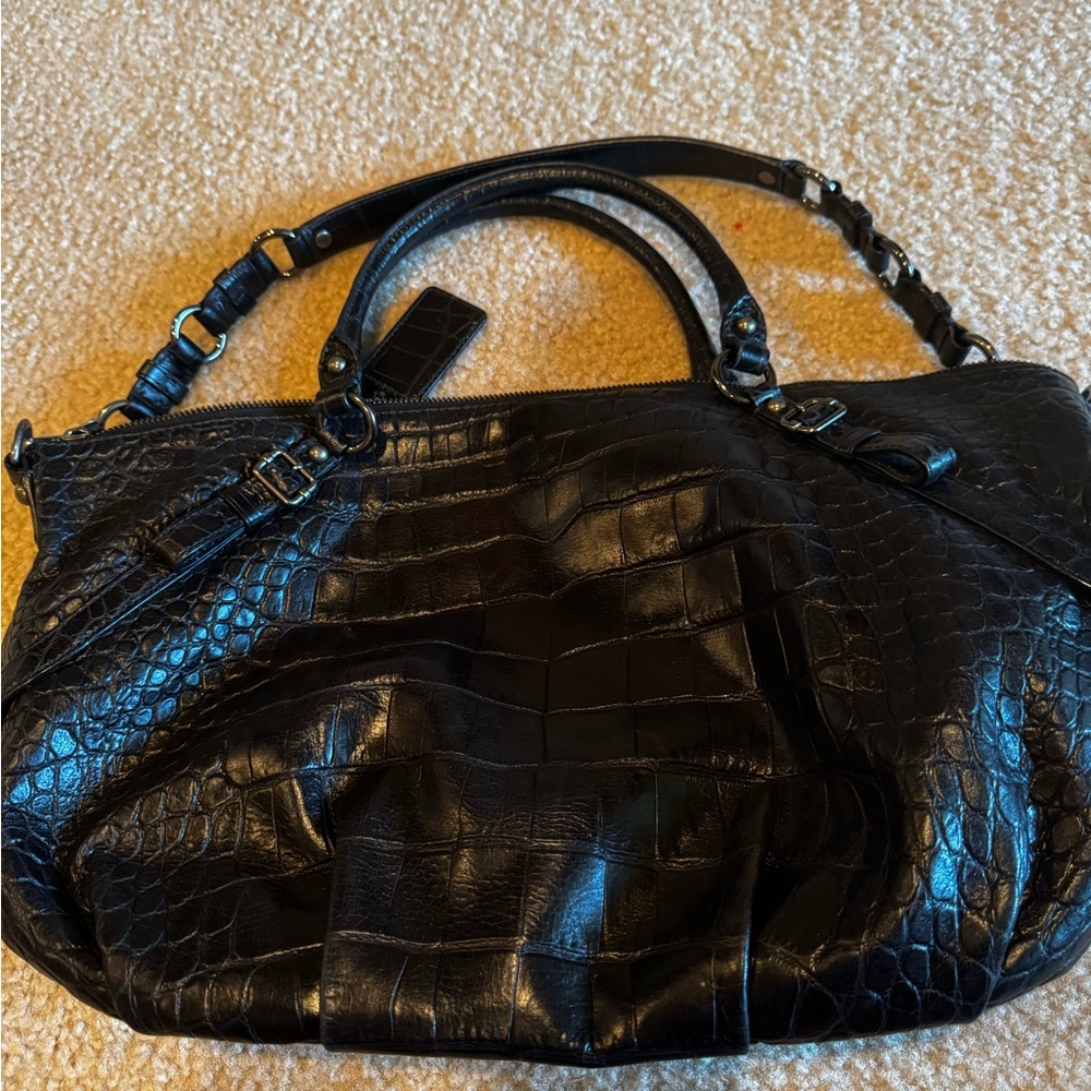 Coach Elegant Black Crocodile-Embossed Women's Bag Madison Sofia leather